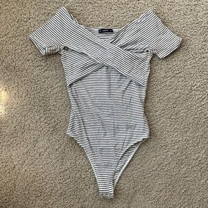 Striped off the shoulder body suit